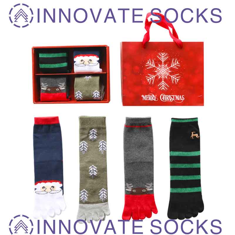 Kerstkerst Five Toe Winter Tube Cotton Thick Sweat-absorberende warme Cartoon Socks